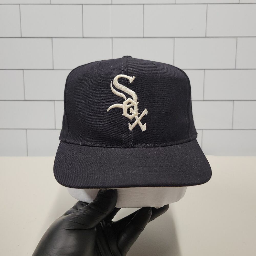 Vintage Chicago White Sox American Needle Wool Snapback Hat Black MLB 90s